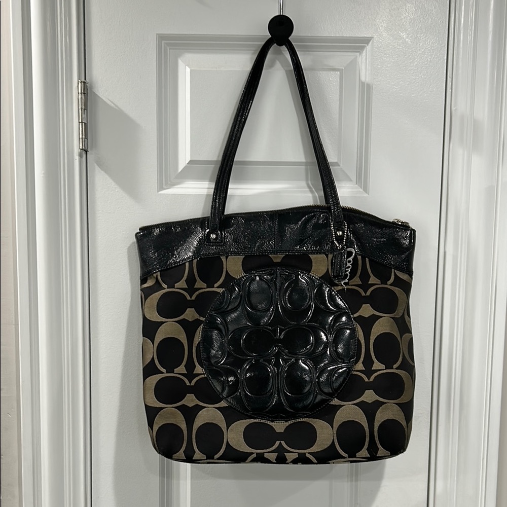 Coach Laura Black and Tan Signature Tote